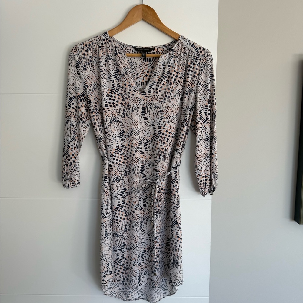 Banana Republic Black and White Patterned Long Sleeve Dress
